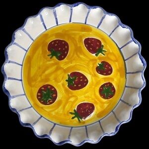 VTG Mesa International 10 2/8” Hand Painted Strawberry Ceramic Pie Pan Signed